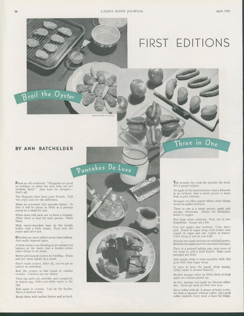 1936 First Editions Ann Batchelder Broil Oyster Pancakes Three in One Story LHJ5