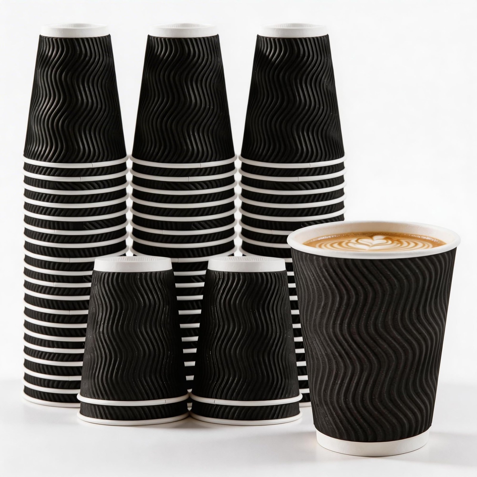 MOUMOULIFE Disposable Coffee Cups 12 oz, 50-Pack Corrugated 12oz-50pk, Black