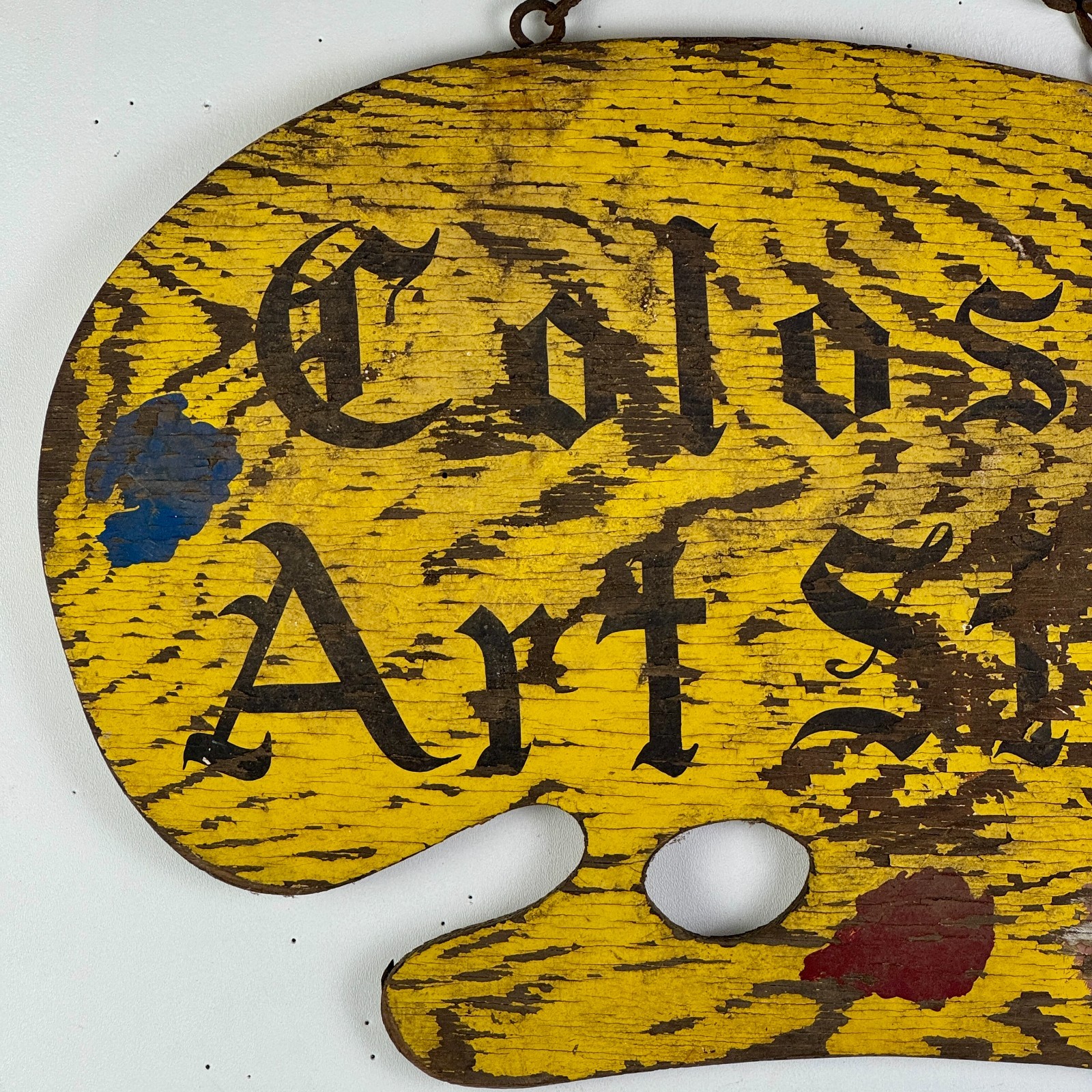 Double Sided 19th C “Colosi Art Studio” Wood Trade Sign, Artist Palette Shape