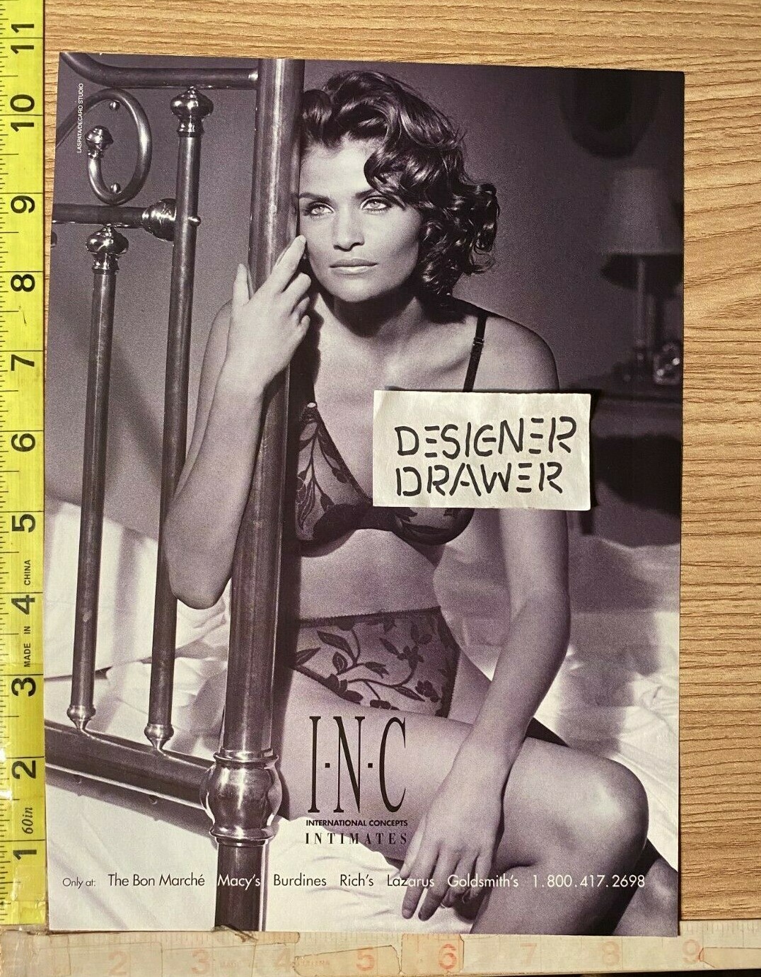 Helena Christensen Model For INC Black Lingerie 1998 Print Ad Advertisement
