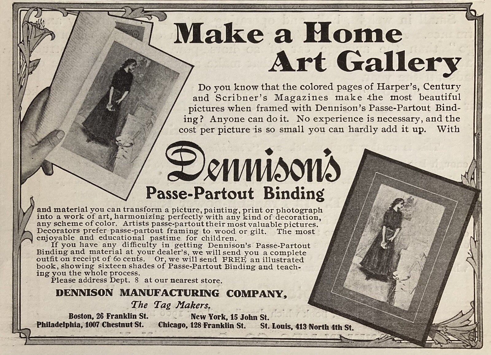 1905 AD.(N9)~DENNISON MFG. CO. BOSTON. DENNISON’S PASSÉ-PARTOUT BINDING