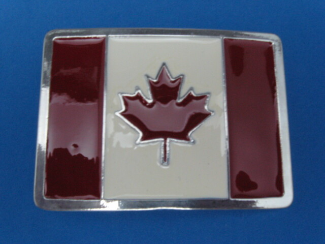 NEW OLD STOCK CANADA FLAG PEWTER STYLE METAL BELT BUCKLE MADE IN USA #146
