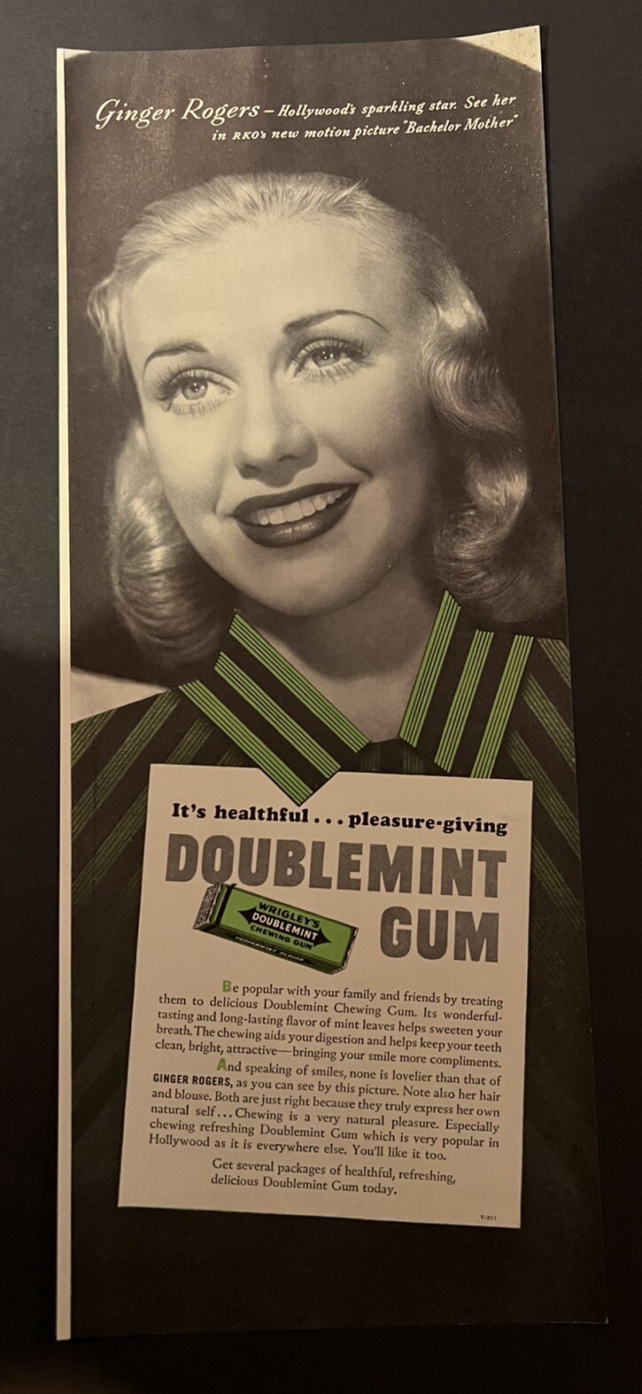Vtg 1930s AD Doublemint Chewing Gum, Ginger Rogers