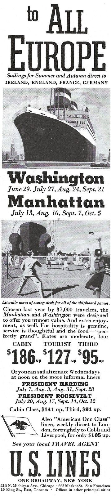 1938 U.S. Lines Cruises Travel to Europe Vacation Relaxing Original Print Ad