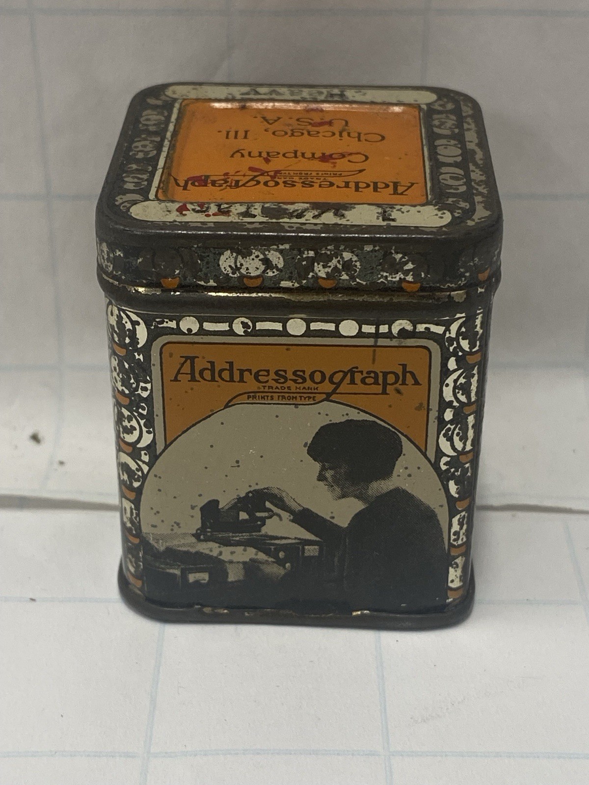Vintage Addressograph Litho Tin Typewriter Machine 1930’s Lady Graphics, Antique