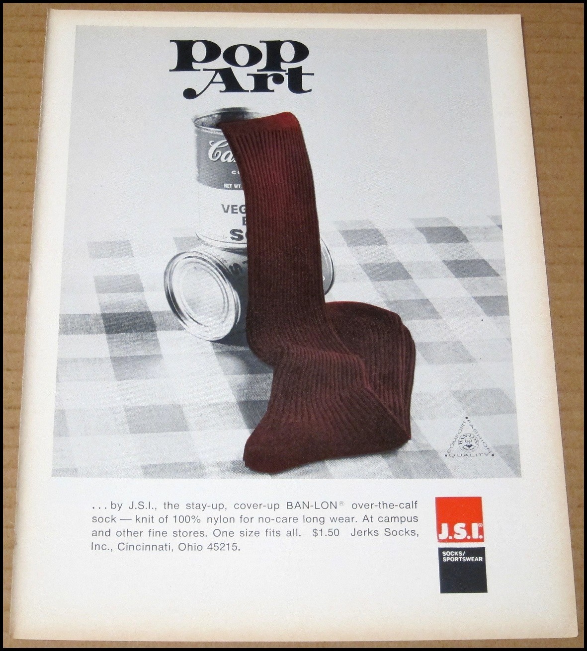 1968 J.S.I. Jerks Socks Print Ad Advertisement Pop Art Campbell’s Soup VTG JSI
