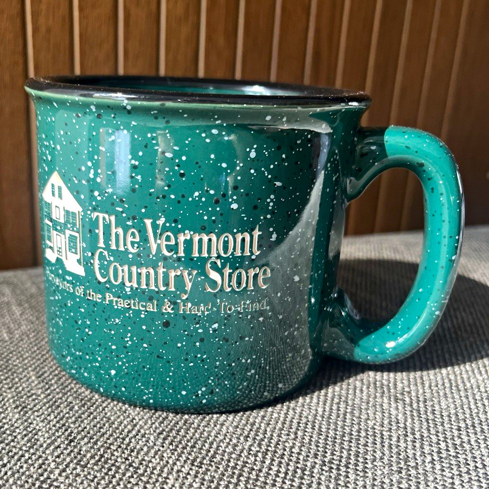 The Vermont Country Store Campfire Coffee Mug Cup, Green Speckled Black & White