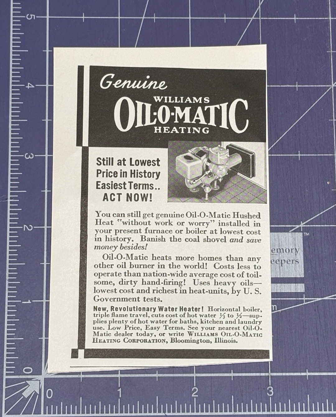 1933 PRINT AD WILLIAMS OIL-O-MATIC HEATING CORPORATION BLOOMINGTON ILLINOIS