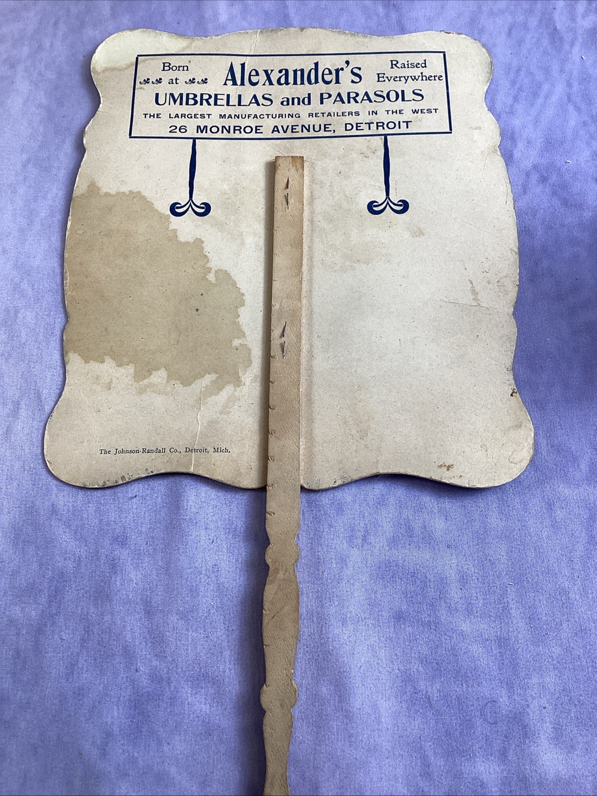 Lot Of 2 Alexander’s Umbrella Co. Detroit Hand Fans Vintage Advertising 1910