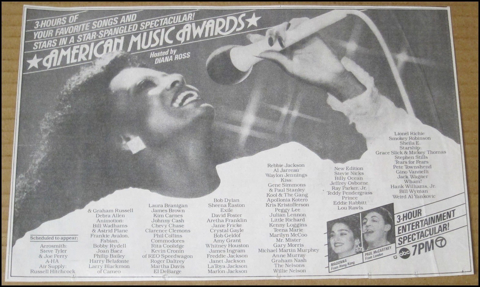 1986 Diana Ross American Music Awards Print Ad Newspaper Advertisement AMAs VTG