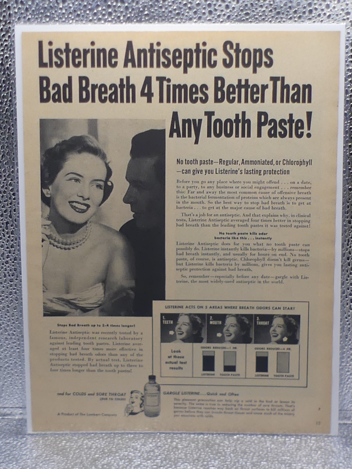 Vintage Listerine Antiseptic Gargle Paper 1954-55 Print Advertising Full Page Ad