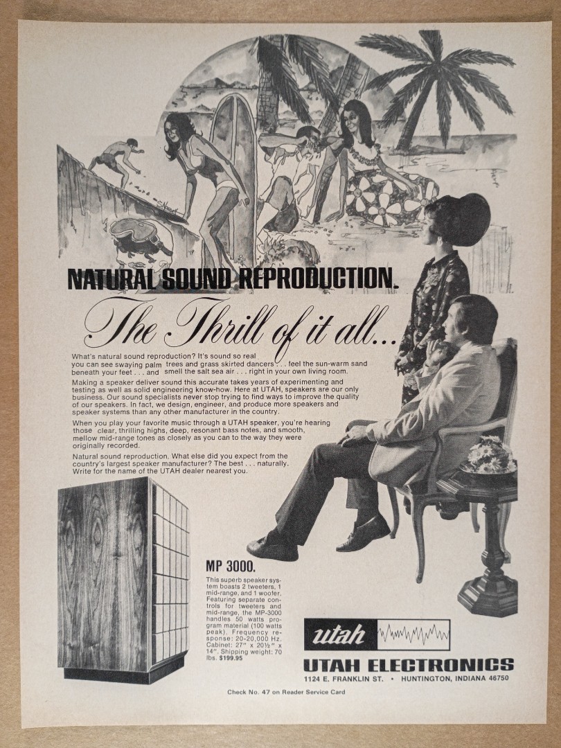 1974 Utah Electronics MP-3000 Speaker vintage print Ad