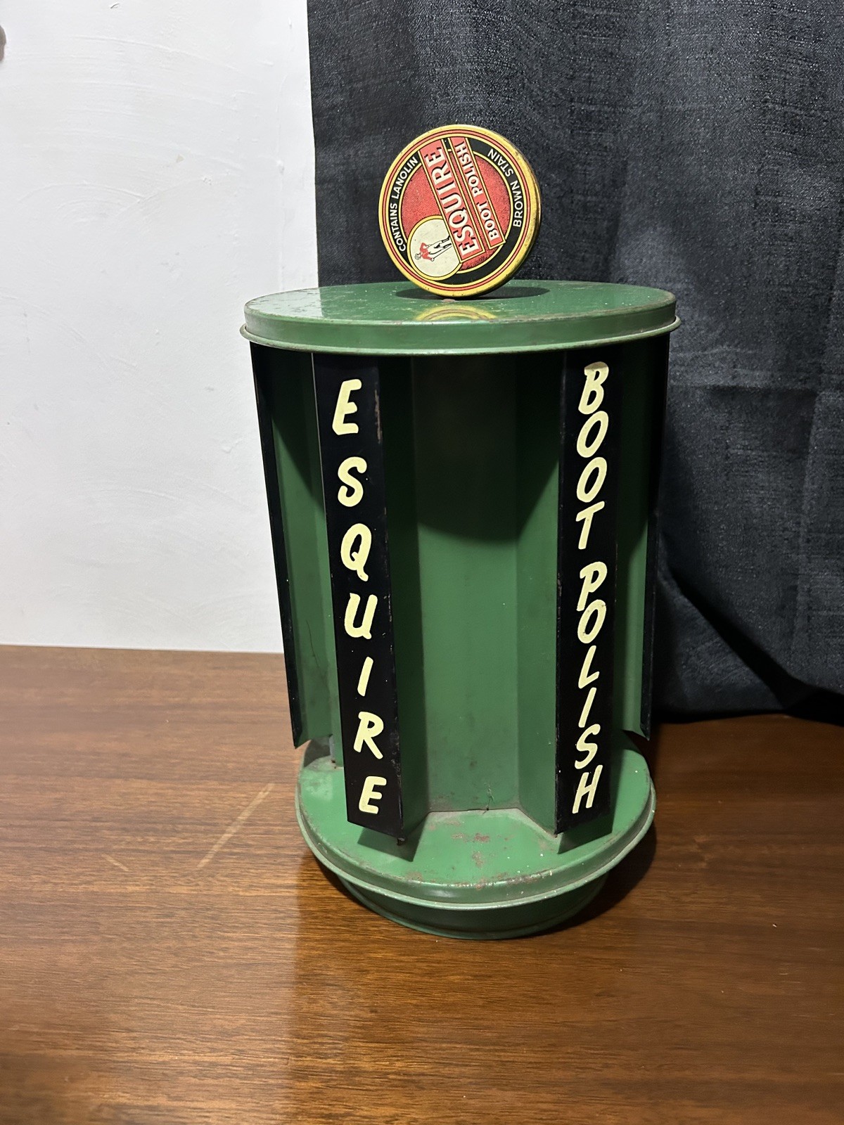 Esquire Boot Shoe Polish Antique Early Store Metal Rotating Display Rare
