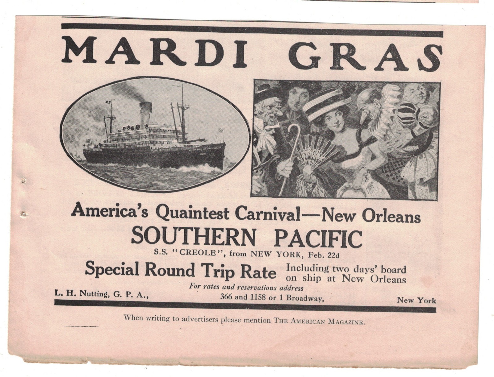 Magazine Ad -Mardi Gras – New Orleans circa 1910 Southern Pacific Railroad