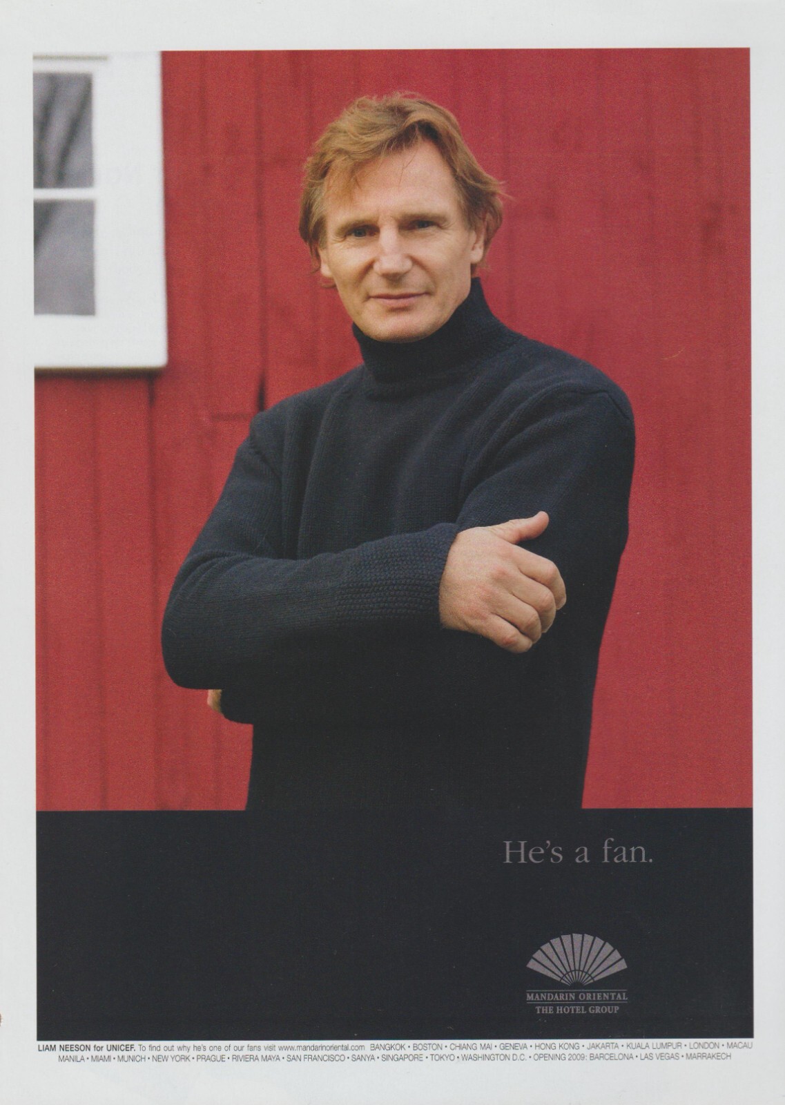2009 Mandarin Oriental Hotels / UNICEF – Actor Liam Neeson – Print Ad Photo