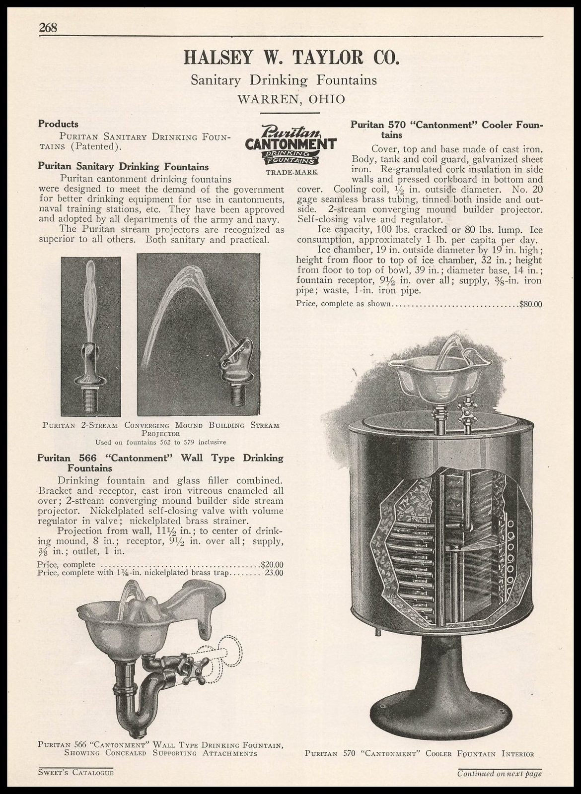 1922 Halsey W. Taylor Warren Ohio Puritan Cantonment Drinking Fountains Print Ad