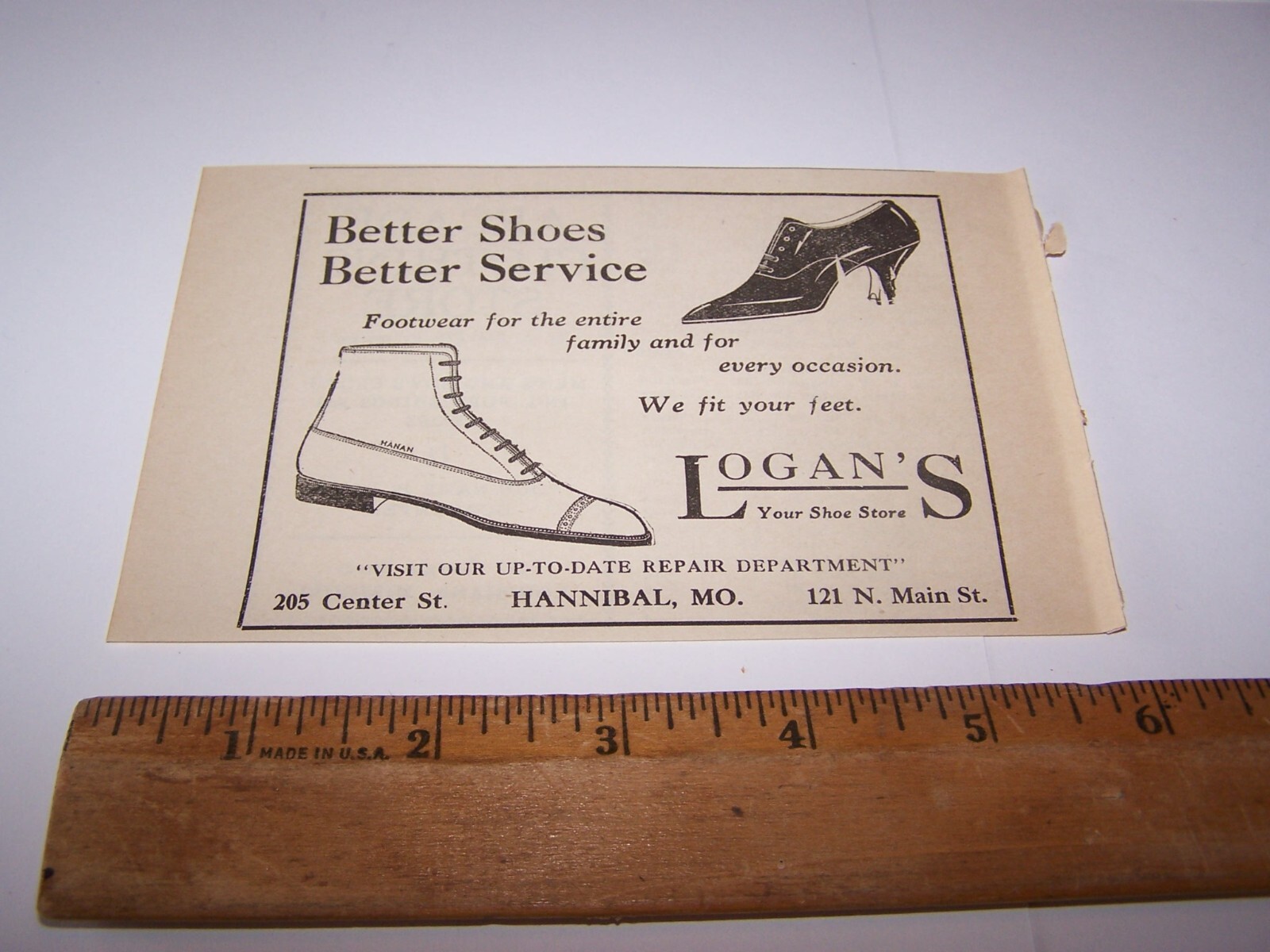 1919 LOGAN’S SHOE STORE Paper Ad HANNIBAL MISSOURI
