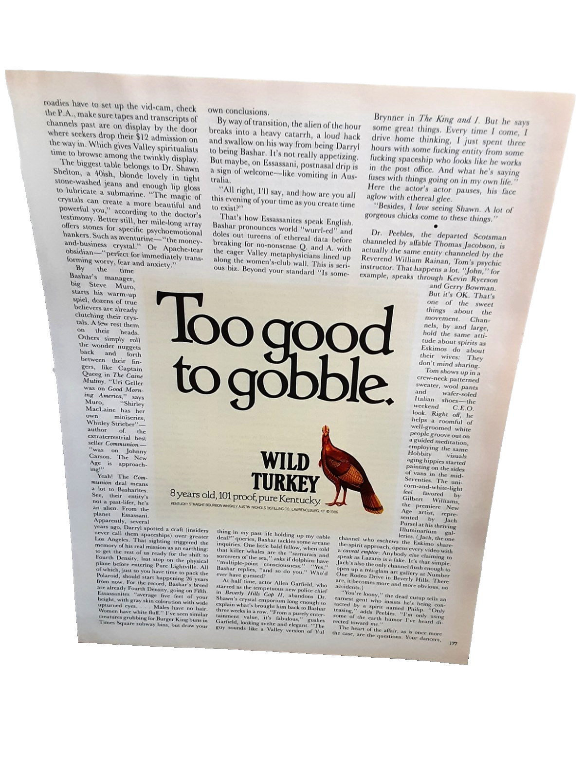 1987 Wild Turkey Bourbon Print Ad Vintage Whiskey Too Good To Gobble Liquor 80s