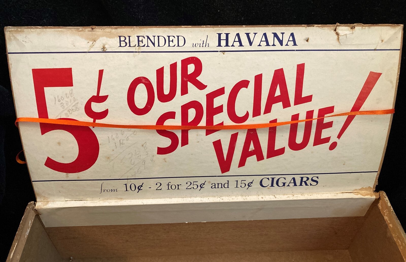 Vintage Wood And Cardboard Cigar Display Box With Lid 11.5 x 5.5 x 4 Inches