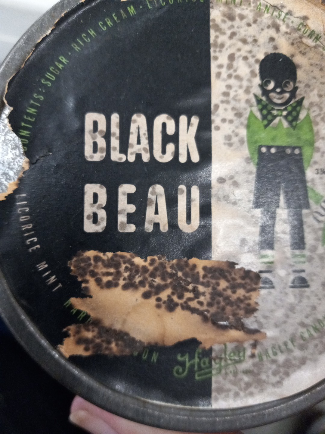 VINTAGE BLACK BEAU TIN EXTREMELY RARE Candy Tin Can Paper Label Advertising