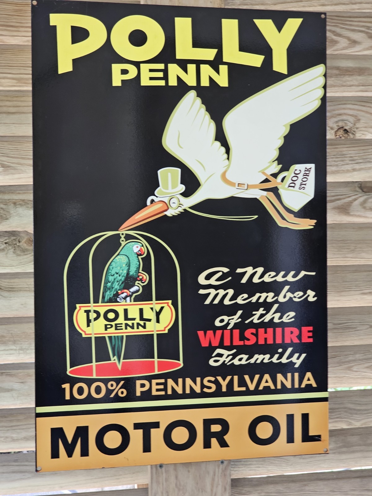 GIANT VINTAGE POLLY PENN MOTOR OIL PORCELAIN GAS STATION DEALERSHIP SIGN 30 X 20