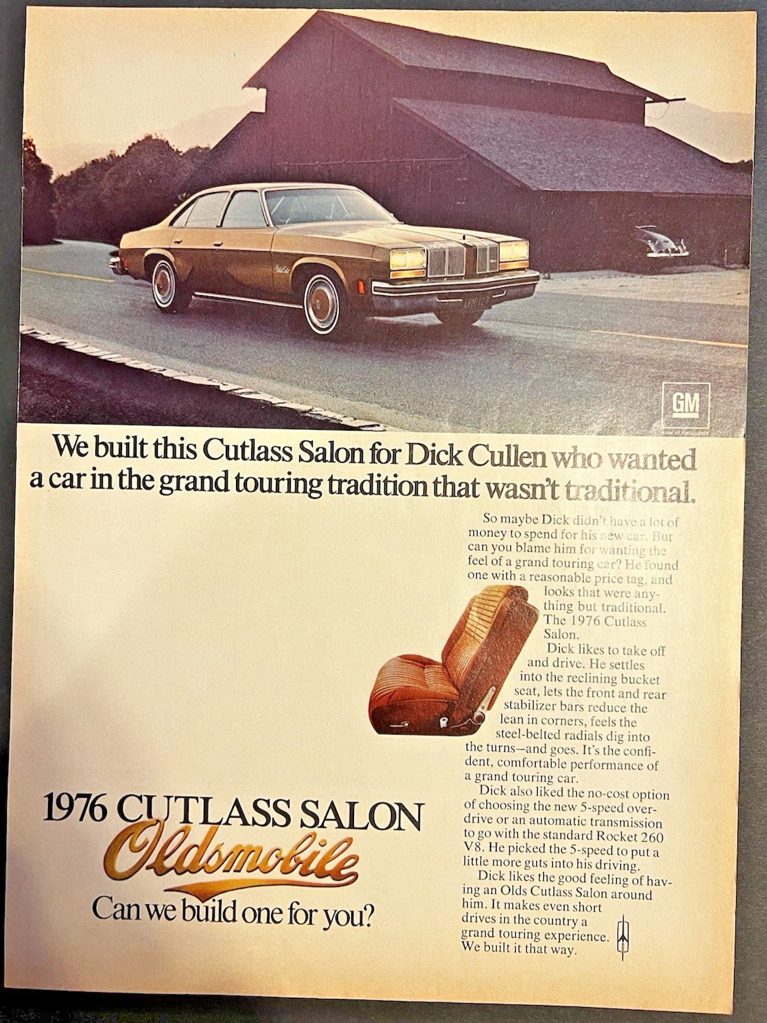 Vtg 1970s Ad-The 1976 Olsmobile Cutlass Salon 4 Door-Built for Dick Cullen