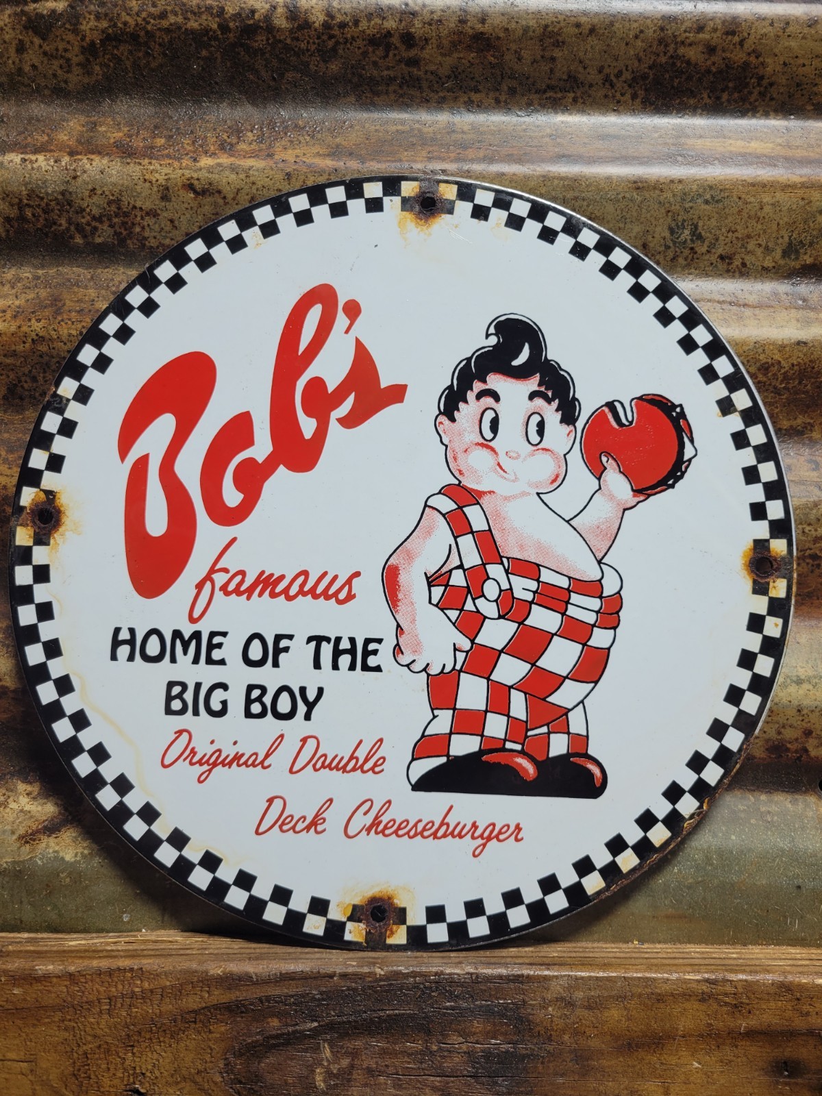 VINTAGE BOBS BURGERS PORCELAIN SIGN FAST FOOD RESTAURANT DINER HAMBURGER BIG BOY