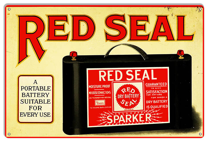 Red Seal Dry Battery Garage Art Metal Sign 12×18
