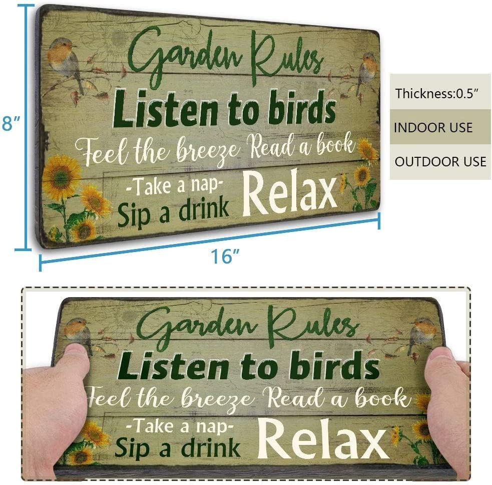 16″x8″ Vintage Garden Rules Sign – UV Water Resistant Indoor/Outdoor Decor