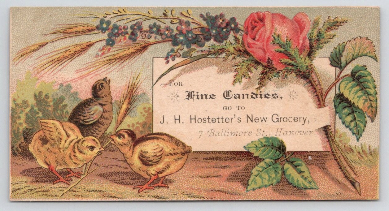J.H. Hostetter’s New Grocery Hanover PA Victorian Trade Card 3.5×5″