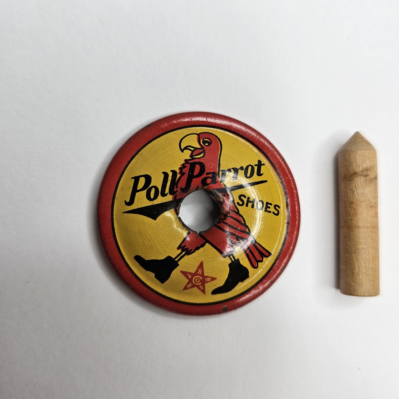 VINTAGE Rare 1920’s Poll Parrot Star Brand Shoes Advertising Tin Litho Spin Top