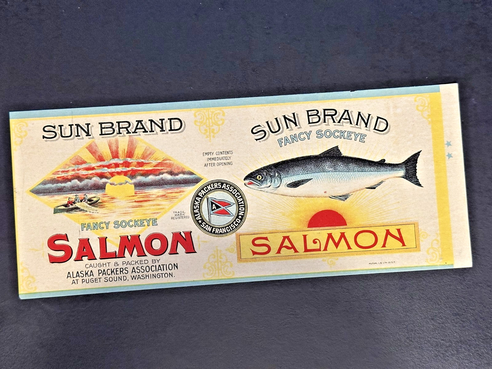 “QUITE UNUSUAL BUT BEAUTIFUL” 1902 ALASKA PACKERS ASSOCIATION LABEL: SUN BRAND