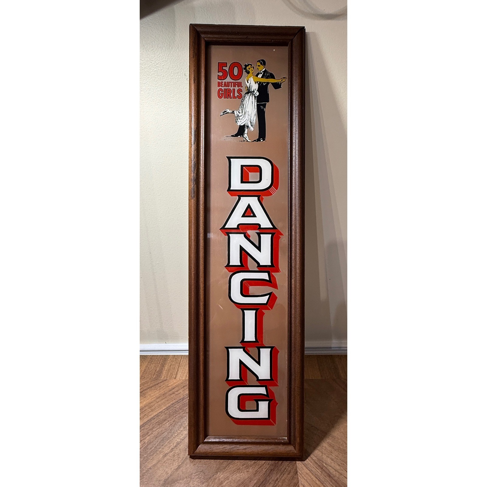 Vintage Dancing 50 Beautiful Girls Mirror Sign Framed Carnival Wall Art 25.5×7.5