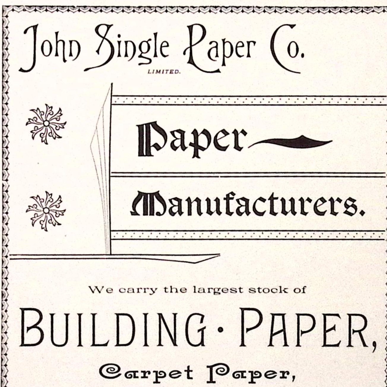1895 John Single Paper Co Paper Mfr Carpet Paper Twines Syracuse NY Print Ad