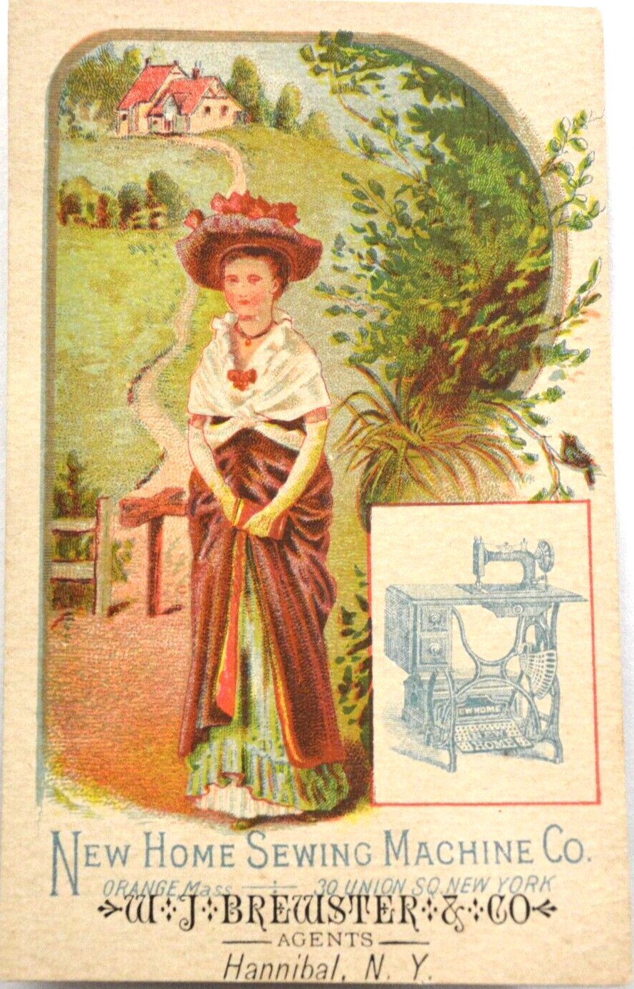 New Home Sewing Machine Co W.J. Brewster Hannibal N.Y. Victorian Trade Card