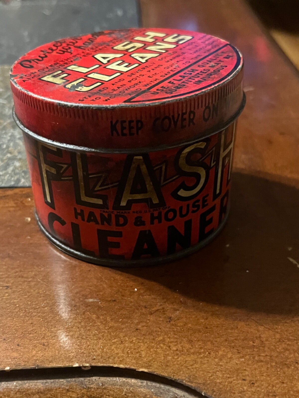 VINTAGE~ FLASH HAND AND HOUSE CLEANER CAN / CONTAINER~ EMPTY WITH A NICE PATINA!