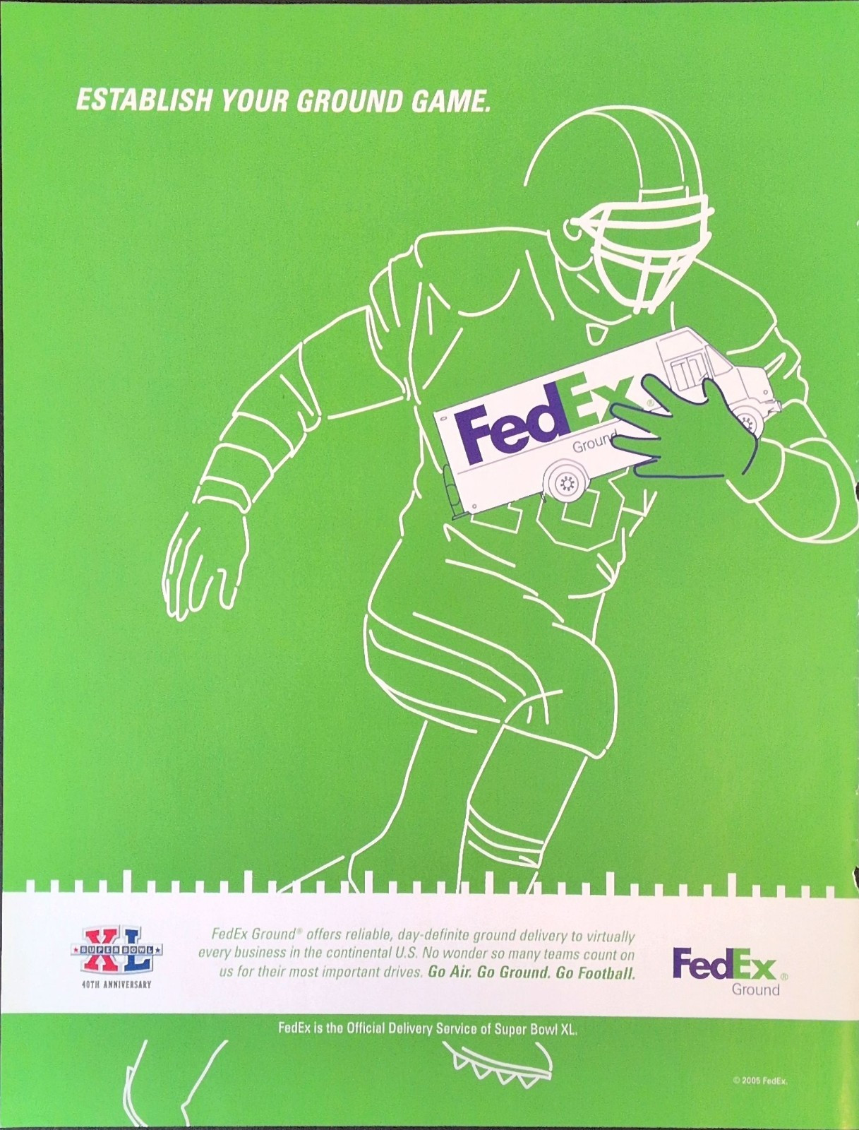 2005 FedEx Ground Super Bowl XL NFL Football Print Ad Green Truck Vintage