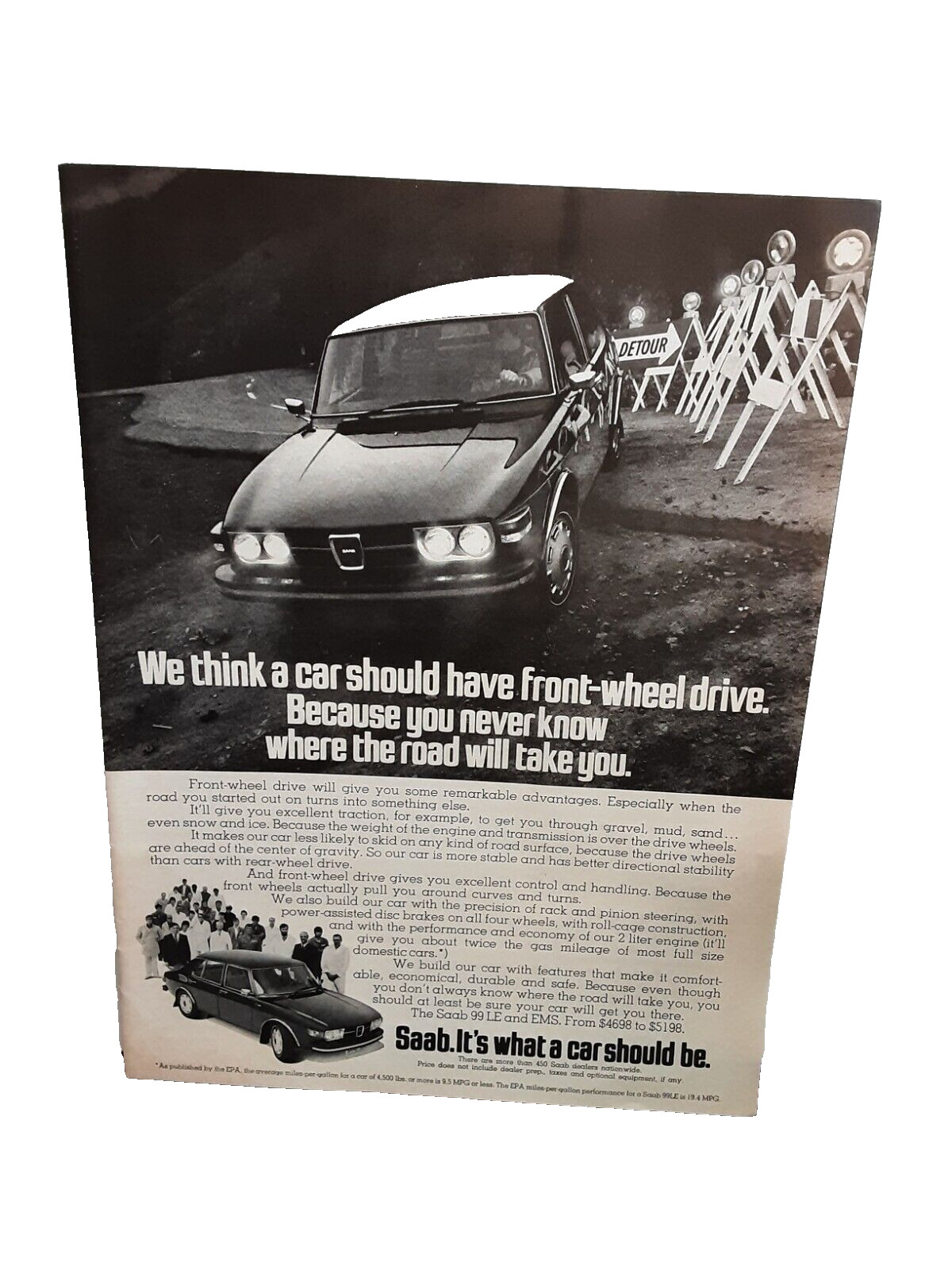 1974 1975 Saab Front Wheel Drive Car Original Print Ad 70s