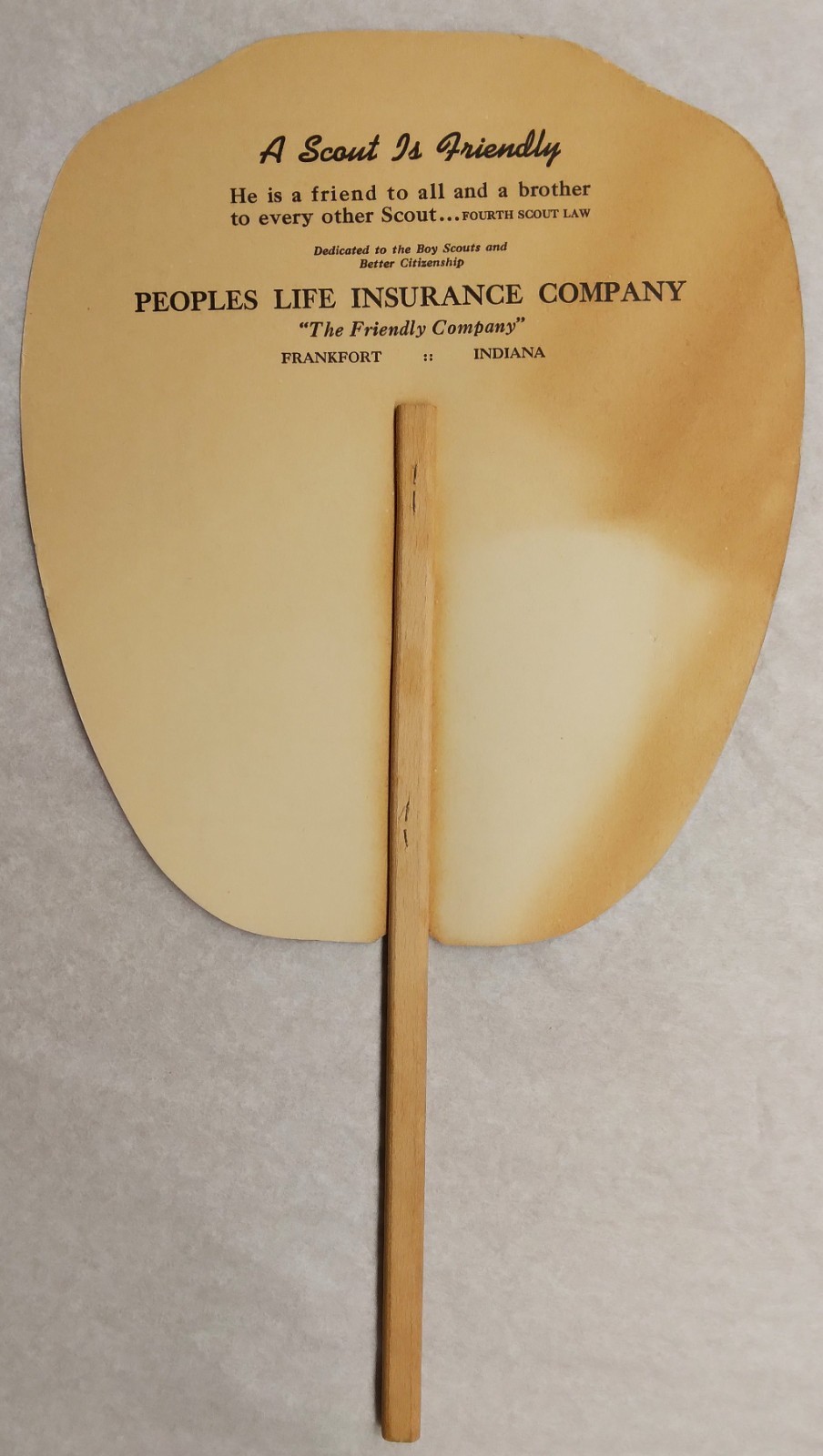 c1945 Hand Fan “A Scout Is Friendly” by Norman Rockwell – ad Peoples Insurance