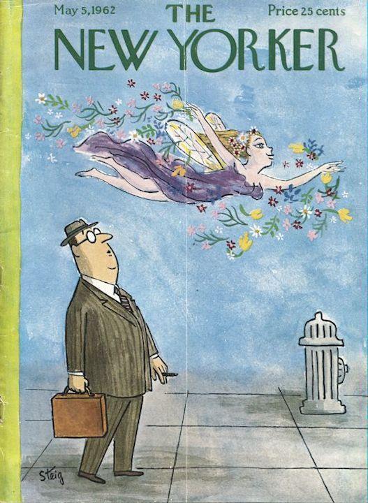 1962 New Yorker Magazine COVER ONLY William Steig Art fairy spread flowers decor