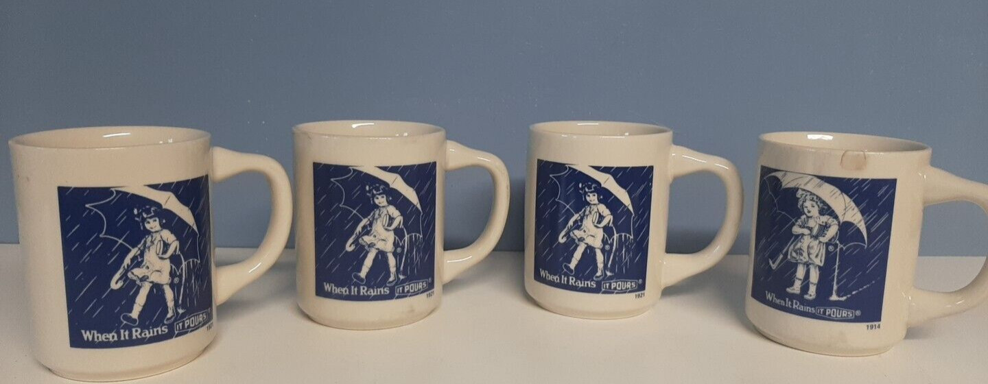 Vtg Morton’s Salt Coffee Mugs Lot Of 4 Ceramic C Handle