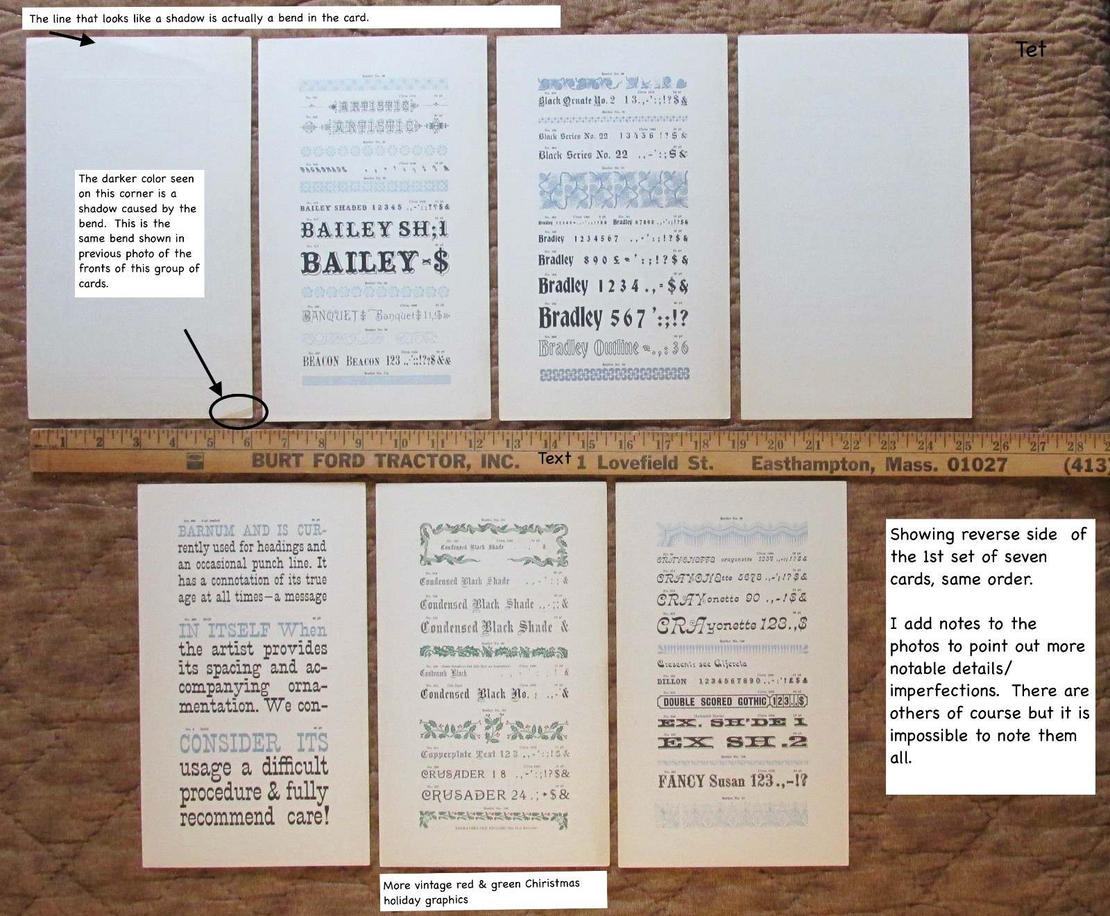 1958 TJ Lyons SPECIMENS Old Fashioned TYPOGRAPHY Sample Cards ADVERTISING