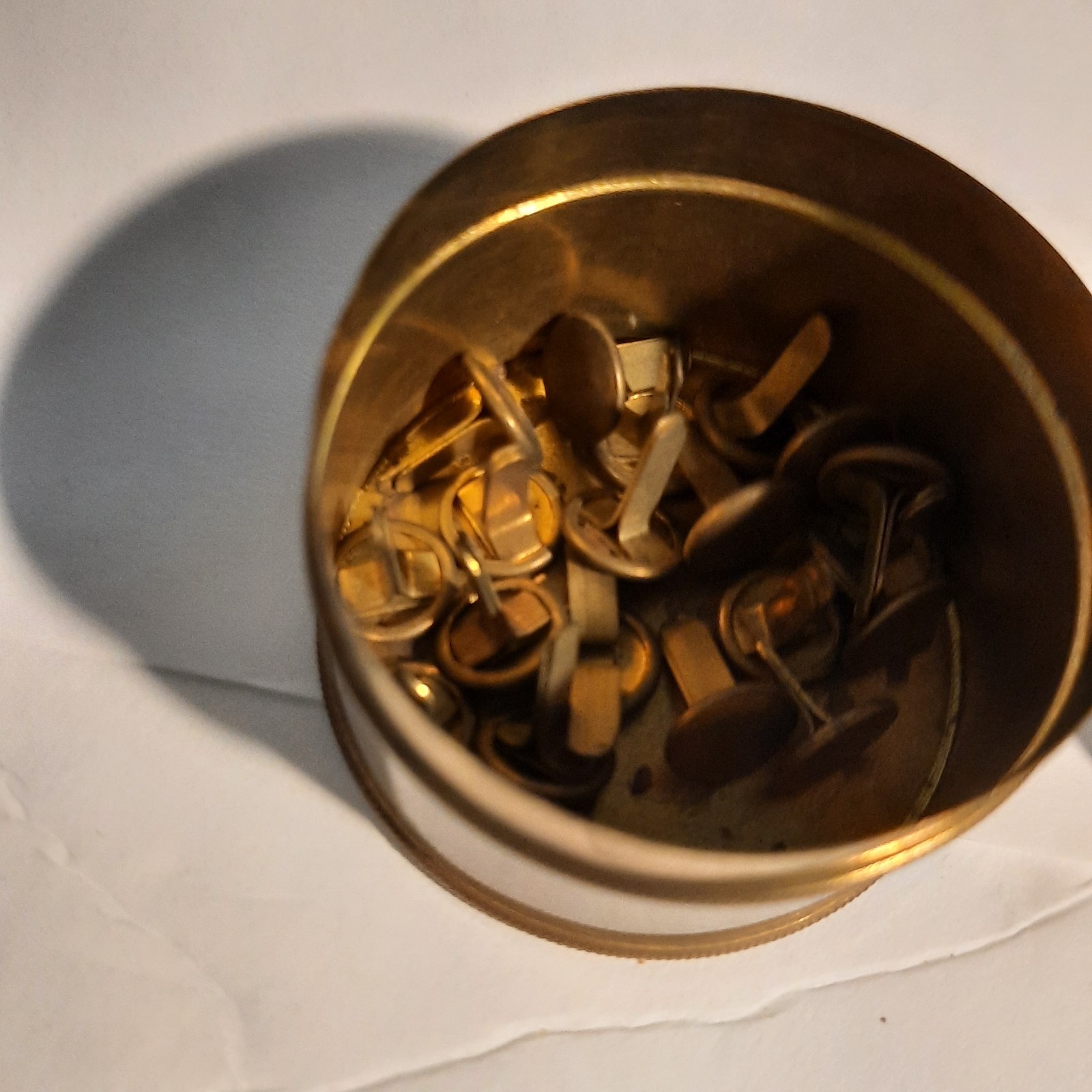 Antique Brass Tin “Counting House” Paper Fasteners ~Round Head No. 1