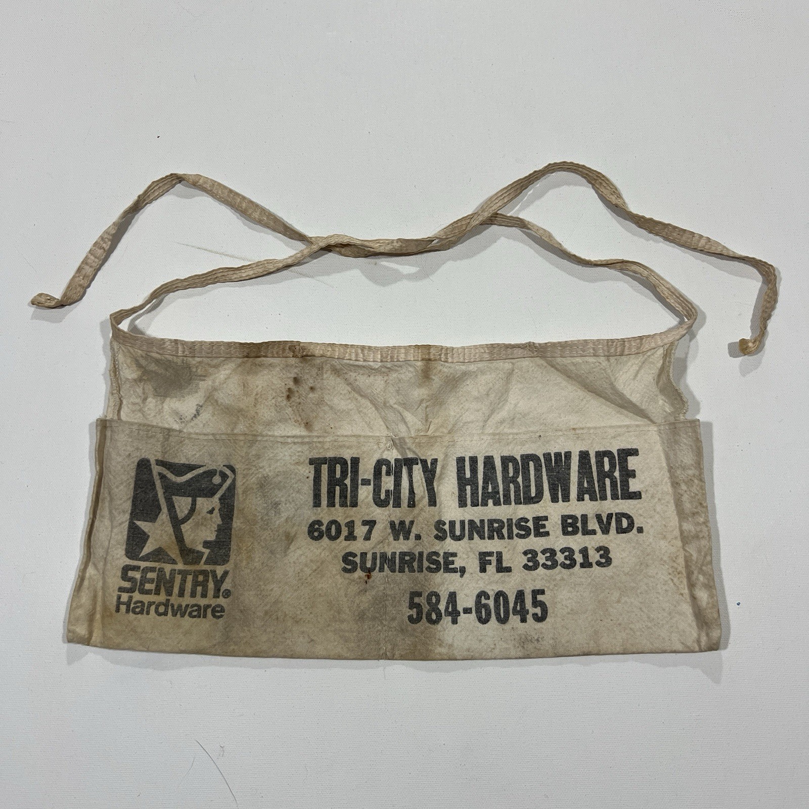 Vintage Canvas Nail Apron Sunrise Florida Tri-City Hardware Sentry (No Holes)