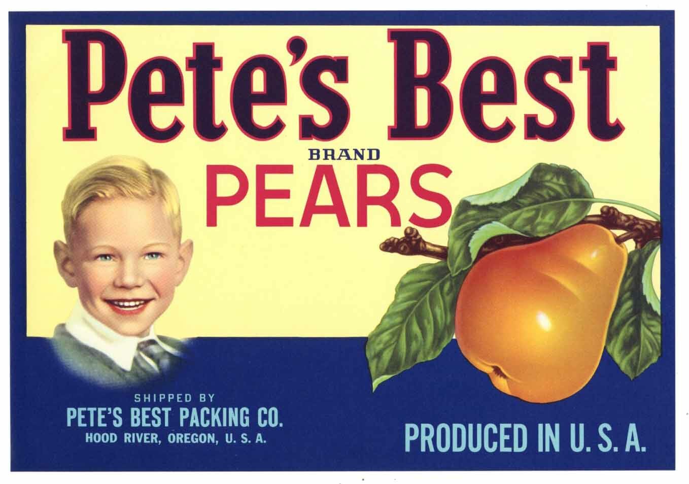 PETE’S Best Vintage Hood River, Oregon Pear Crate Label, ***AN ORIGINAL LABEL***