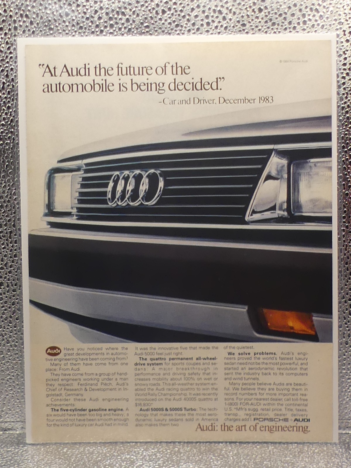 Vintage Audi 5000 Automobile Paper Magazine 1984 Print Advertising Full Page Ad