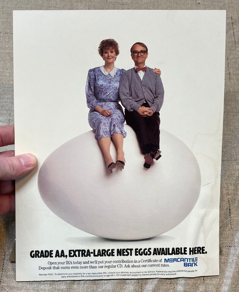Vintage Mercantile Bank Cardboard Standee Sign Extra Large Nest Egg CD’s Decor