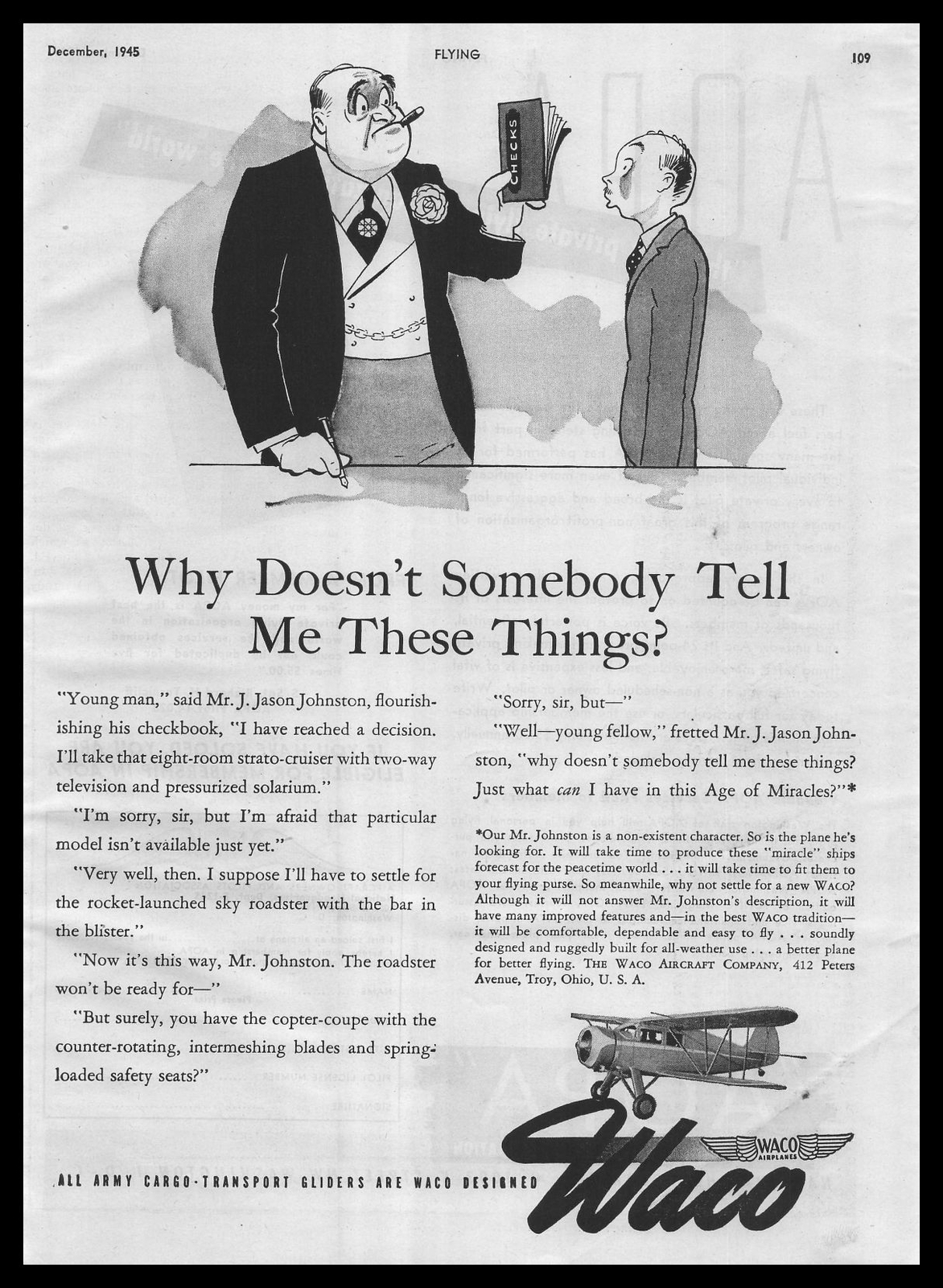 1945 Waco Aircraft Company Troy Ohio Army Cargo Transport Glider Planes Print Ad