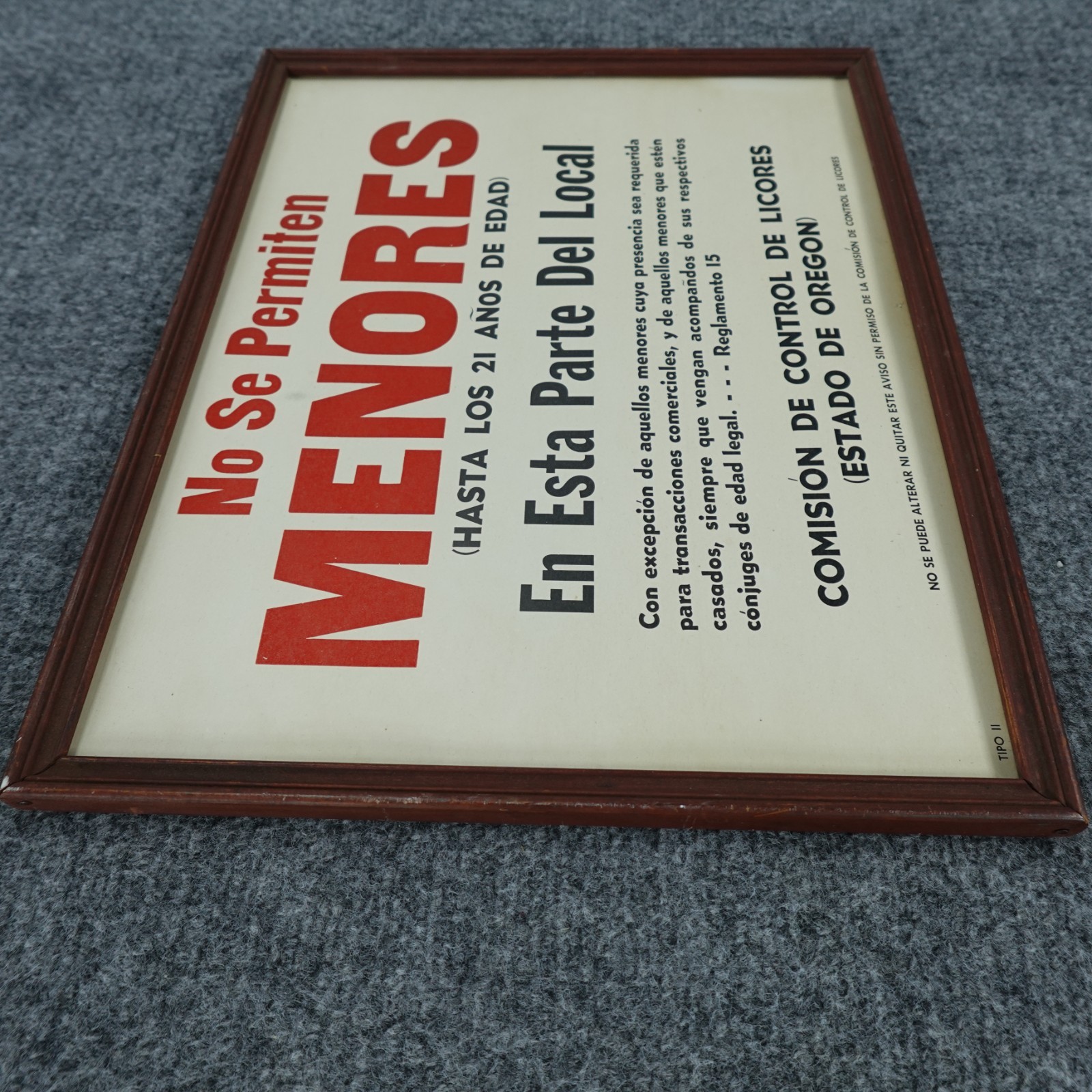 Vintage Oregon Liquor Control Sign Spanish No Se Permiten Menores Wood Frame