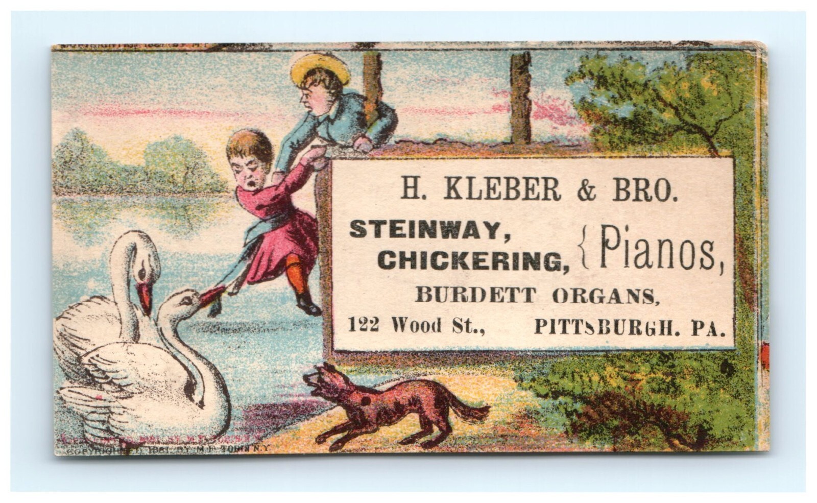 H. Kleberg & Bros Steinway, Chickering Pianos Victorian Trade Card